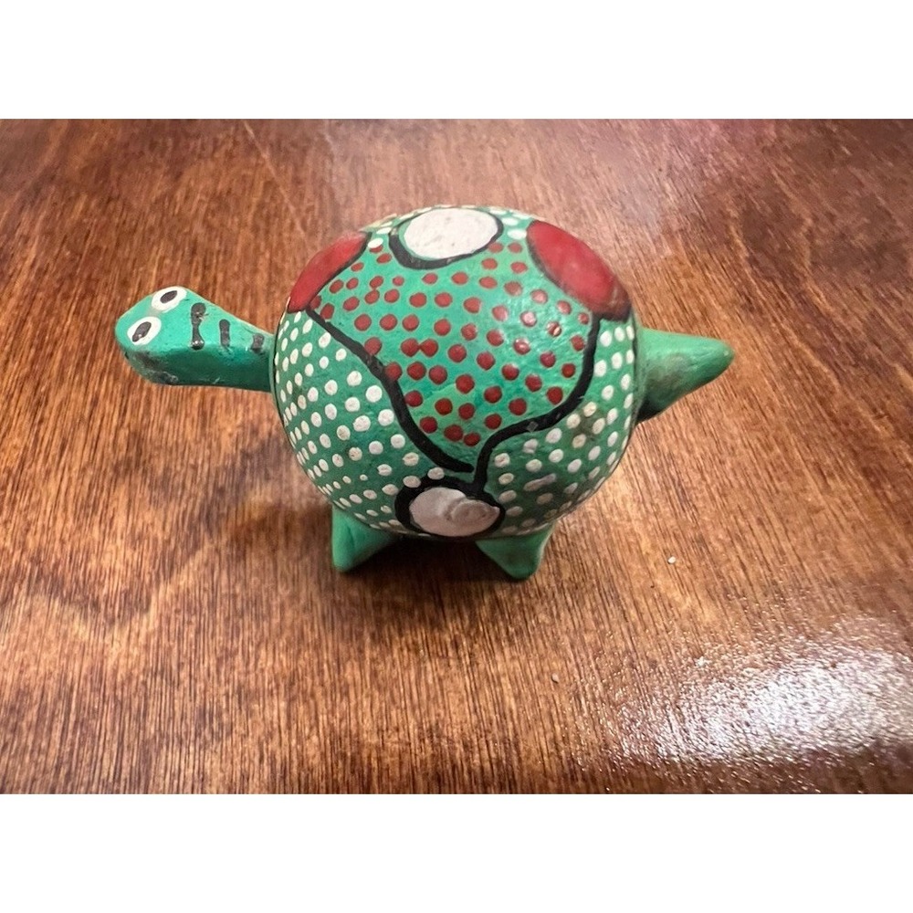 Miniature Hand-Painted Mexican Folk Art Bobble-Head Turtle Figurine